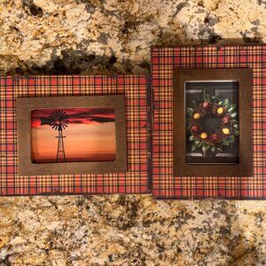 Creative Co-Op Orange Plaid Fall Autumn Rustic Look Frames - Set of Two NWOT